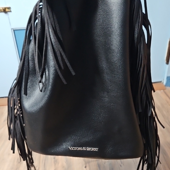 Victoria's  Secret Black Faux Leather Fringe Backpack - Picture 14 of 15